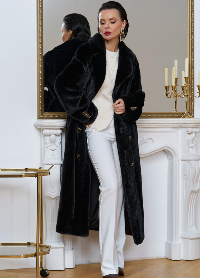 Шуба из меха норки с акцентными пуговицами модель № 32045 в кредит