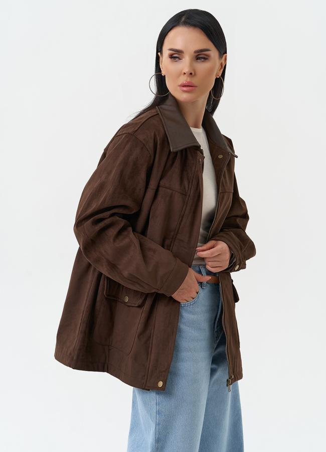 Женская парка из эко замши коричневого цвета модель № 30376 универмаг малина