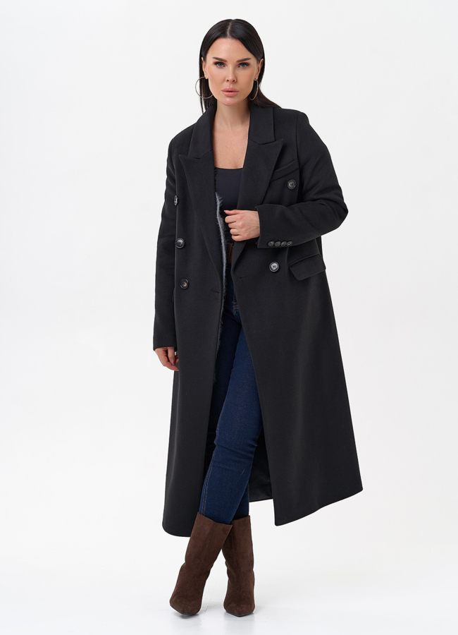 Длинное двубортное пальто с английским воротником модель № 29543 универмаг малина