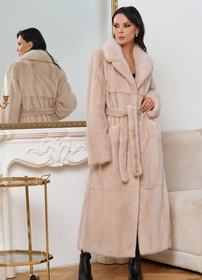 Женская длинная шуба из меха норки модель № 30684 меха малина