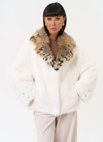Куртка из меха норки с английским воротником из меха рыси Куртка из меха норки с английским воротником из меха рыси