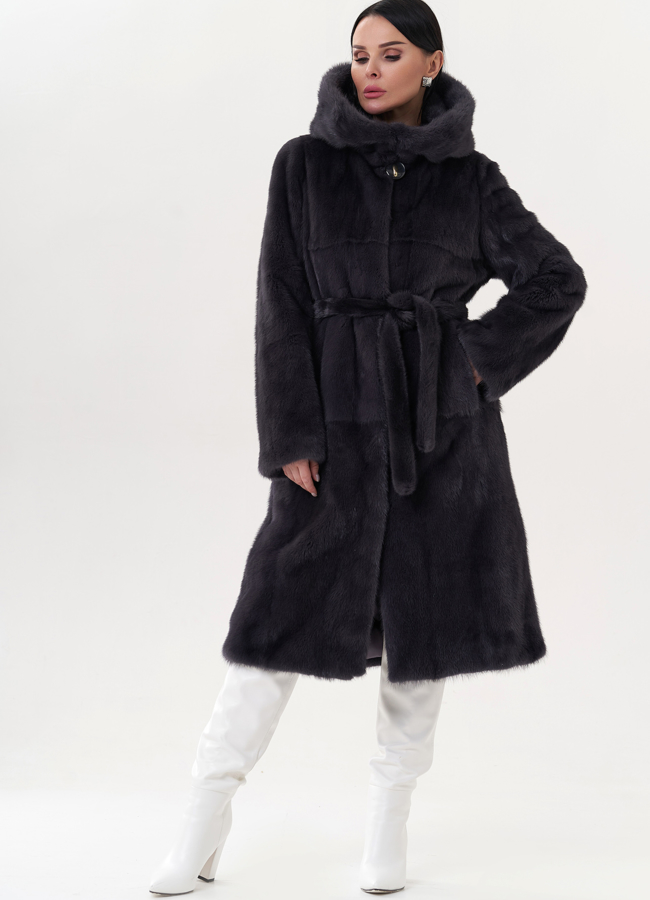 фото Шуба из норки с капюшоном модель № 26695