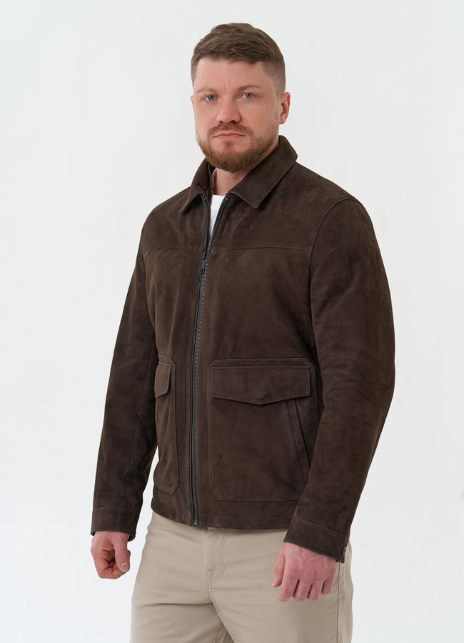 Мужская куртка из натуральной замши коричневого цвета модель № 30066 универмаг малина