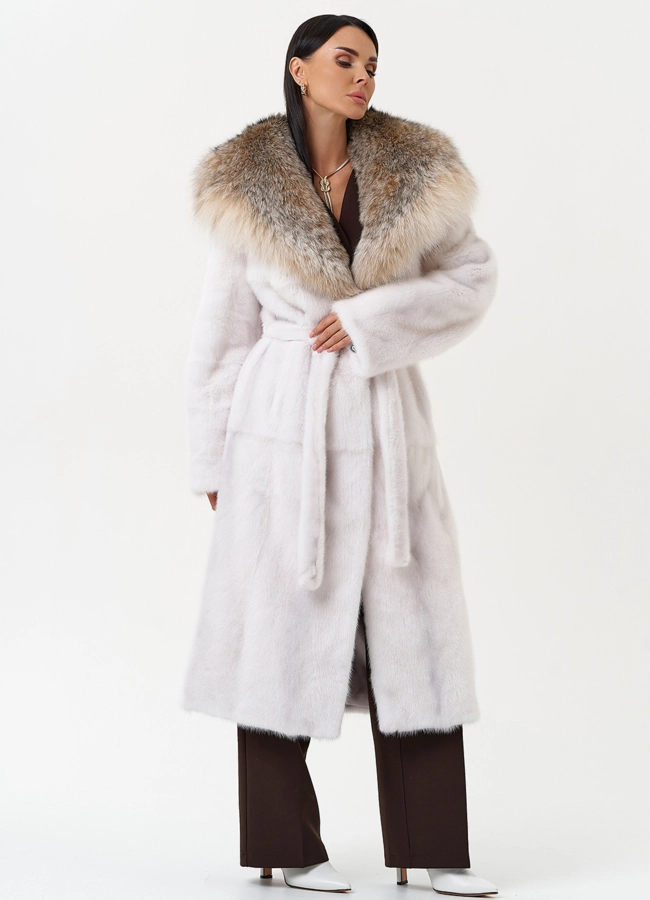 Женская шуба из меха норки с капюшоном из меха рыси модель № 29530 универмаг малина