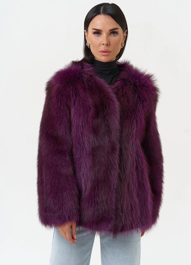 Женская куртка из меха канадского енота модель № 31085 меха малина