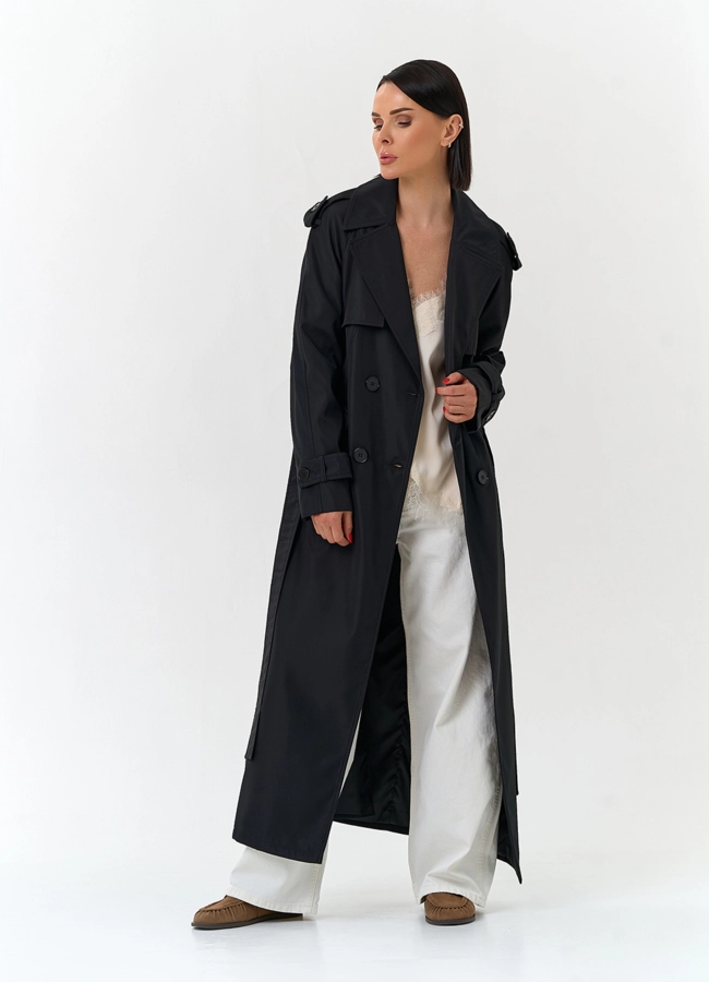 Женский длинный плащ с поясом модель № 33112 в кредит