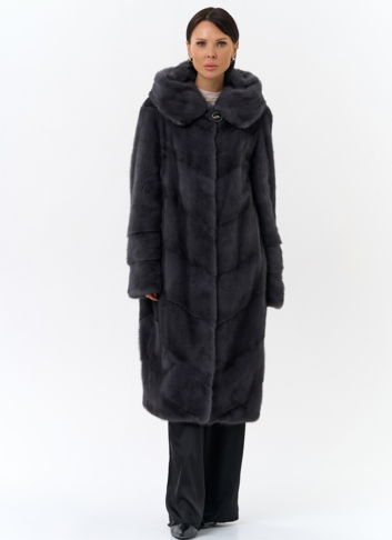 Длинная норковая шуба в сером цвете