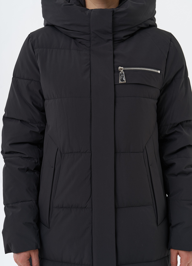 Длинный пуховик с капюшоном модель № 29179 в кредит