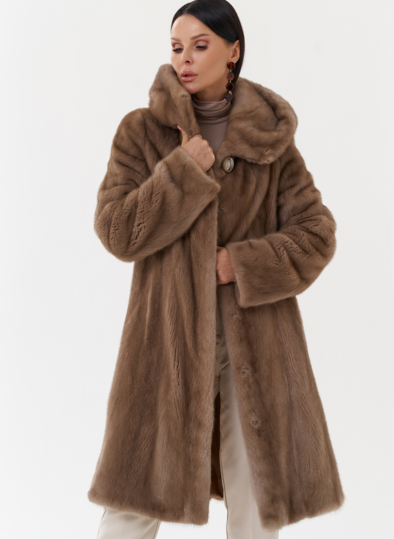 Норковая шуба балетка с капюшоном