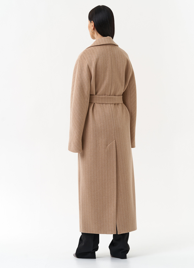 фото Длинное женское пальто с поясом модель № 29895