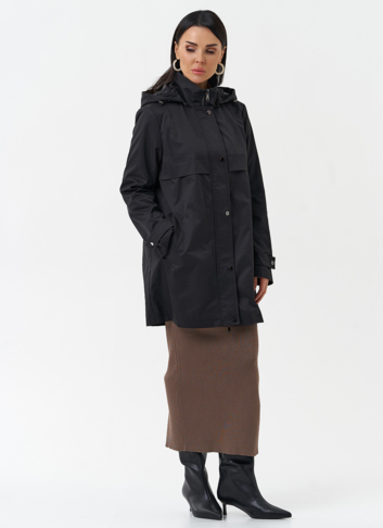 Плащ женский черного цвета с капюшоном