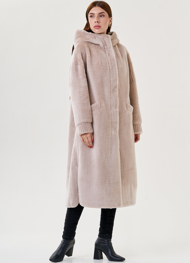 фото Длинное пальто из эко меха модель № 23579