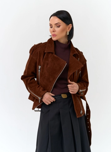 Куртка из натуральной замши с поясом фото