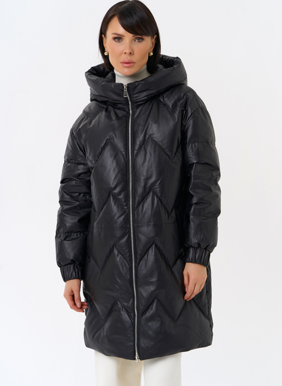Длинный пуховик из кожи