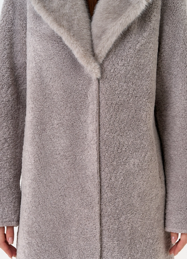 Женская двухсторонняя дубленка из эко замши модель № 31512 универмаг малина