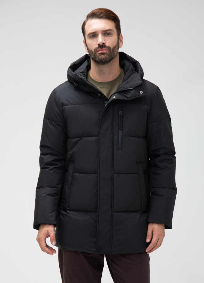 Мужской пуховик с капюшоном  модель № 28871 меха малина