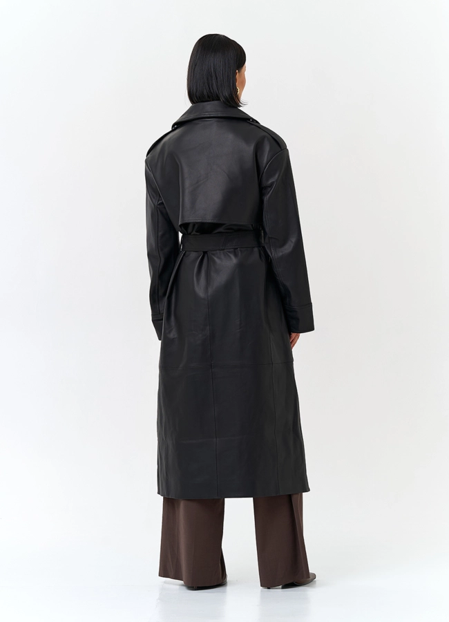 Женский плащ из натуральной кожи с поясом модель № 32901 в кредит
