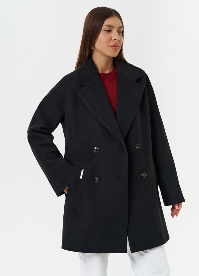 Двубортное пальто с английским воротником модель № 28090 универмаг малина