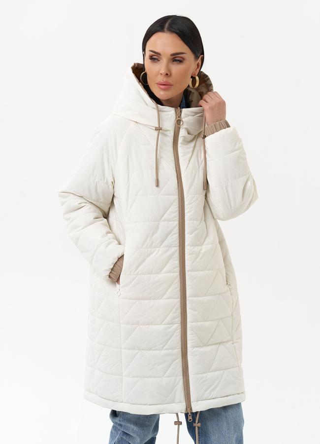 Женская удлиненная куртка с капюшоном модель № 30013 меха малина