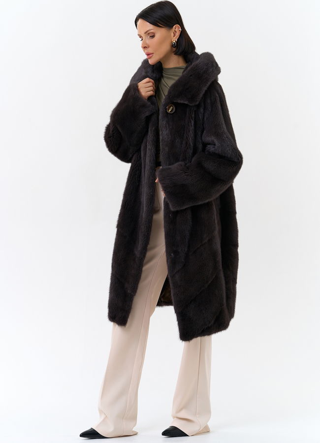 Шуба из норки с капюшоном модель № 31176 универмаг малина